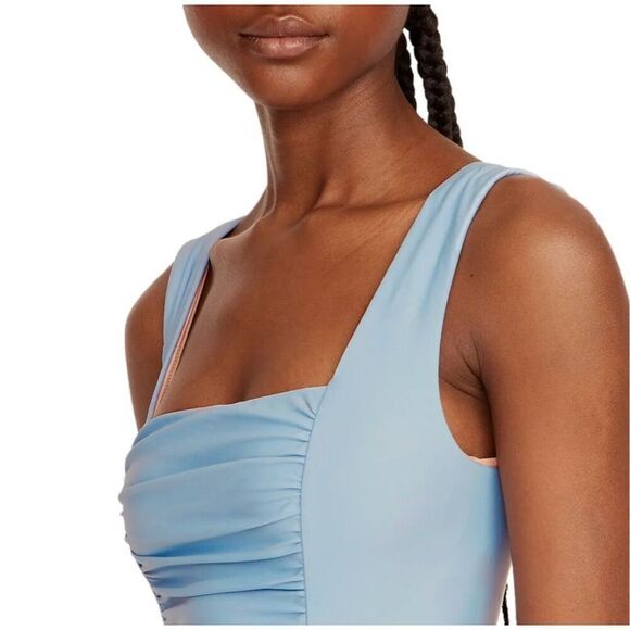 NWT Plus J.Crew Ruched squareneck One Piece Swimsuit in Blue Mist Size 18 - Picture 2 of 10